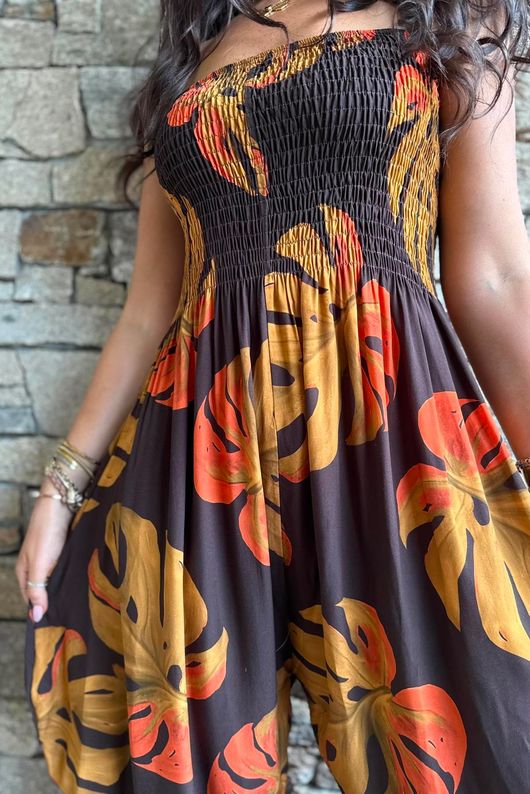Monstera Bandeau Jumpsuit Rust
